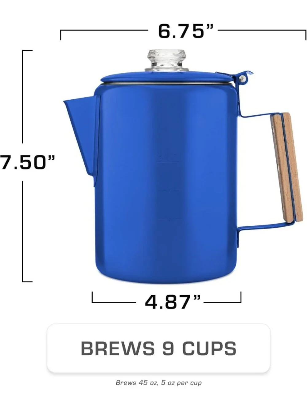 Blue Percolator Coffee Pot - 9 Cup Camping Coffee Maker - No Aluminum or Plastic